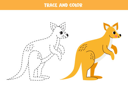 Trace and color cartoon kangaroo. Worksheet for children.のイラスト素材