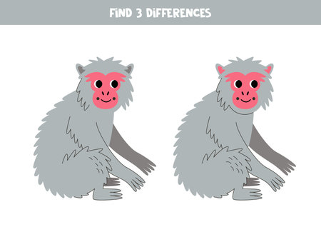 Find three differences between two pictures of cute Japanese macaque.のイラスト素材