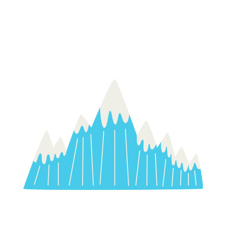 Vector picture of cute cartoon snowy mountains isolated on white background.のイラスト素材