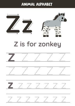 Animal alphabet writing for preschool kids. Letter z is for zonkey.のイラスト素材