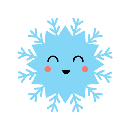 Vector picture of cute cartoon kawaii snowflake isolated on white background.のイラスト素材