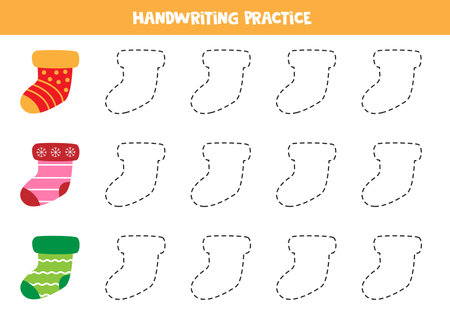 Tracing lines for kids. Cute cartoon socks. Handwriting practice for children.のイラスト素材