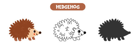 Vector illustration of cute cartoon hedgehog. Coloring page. Vector silhouette.のイラスト素材