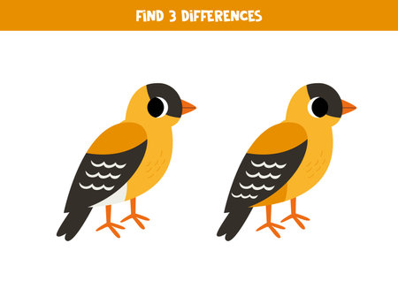 Find three differences between two pictures of cute cartoon yellowhammer bird.のイラスト素材