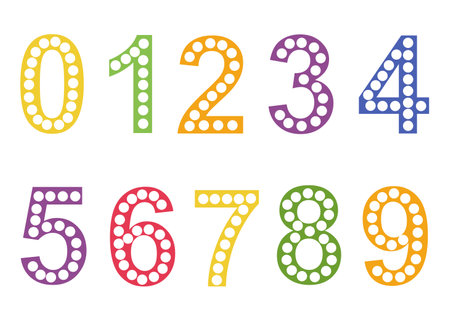 Dot a dot colorful numbers for kids. Numbers from 0 to 9. Dot marker worksheet.のイラスト素材