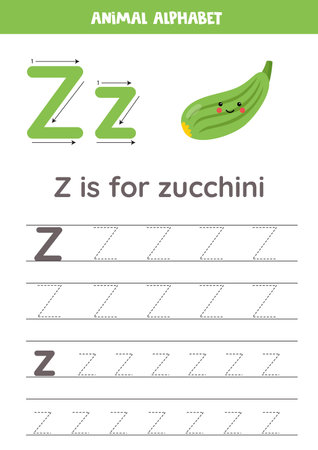Fruit and vegetable alphabet writing for preschool kids. Letter Z is for zucchini.のイラスト素材