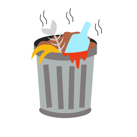 Vector picture of cartoon trash bin isolated on white background.のイラスト素材