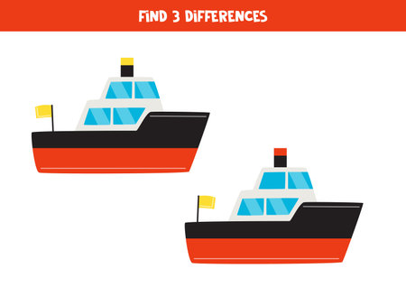 Find three differences between two pictures of toy ship.のイラスト素材