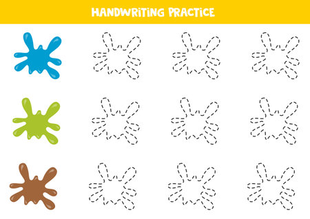 Tracing contours of paint splashes. Handwriting practice.のイラスト素材
