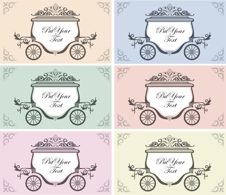 six color variation of wedding invitation design with carriageのイラスト素材