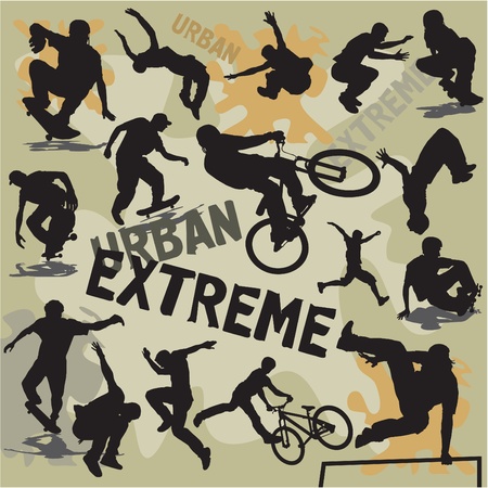 set vector silhouettes urban extreme sportsのイラスト素材