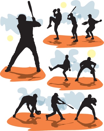 set baseball silhouettes のイラスト素材
