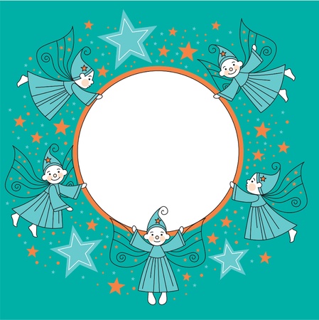 greeting card with elves のイラスト素材