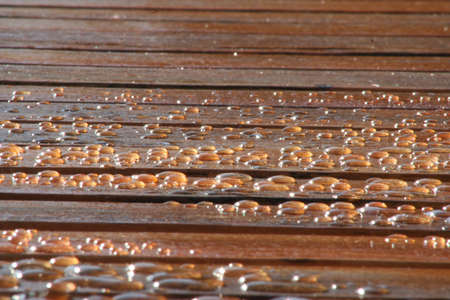 Water Drops on Wood Deckの写真素材