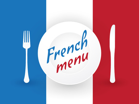 French flag with plates and cutleryのイラスト素材