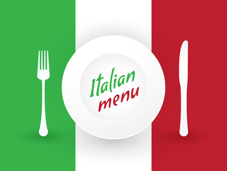 Italian flag with plates and cutleryのイラスト素材