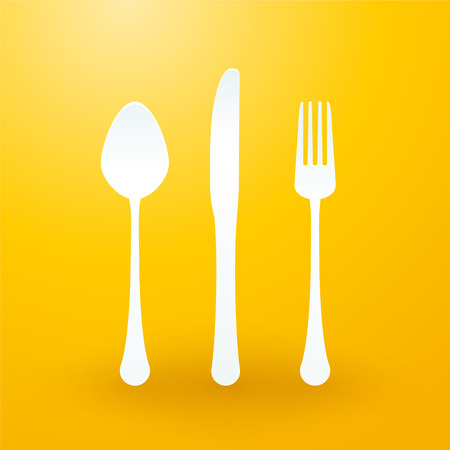 spoon fork and knife on yellow backgroundのイラスト素材