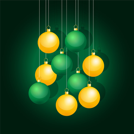 Yellow and green Christmas balls on a stringのイラスト素材