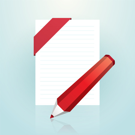 page with sticker and red pencilのイラスト素材