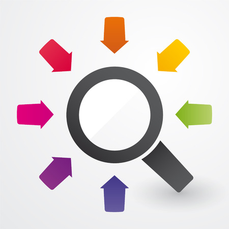 Magnifying glass with colored arrowsのイラスト素材