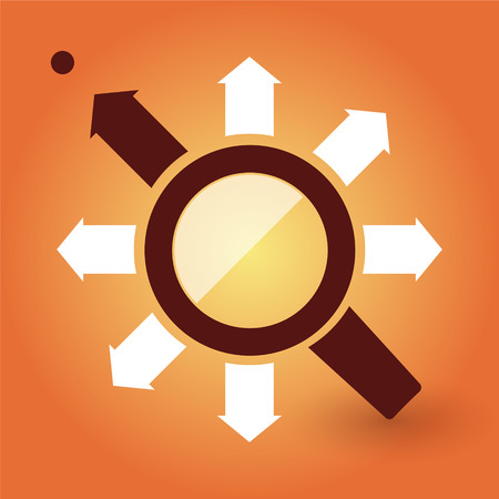 Magnifier with white arrows on an orange backgroundのイラスト素材