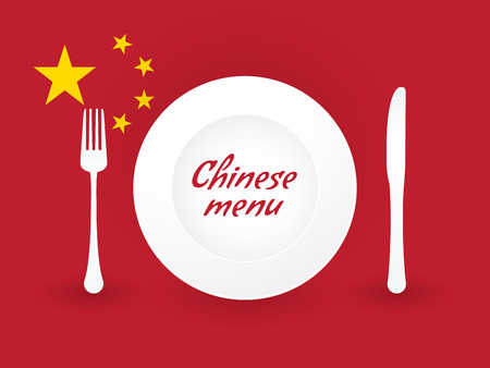 sign Chinese menu with dishes and cutleryのイラスト素材