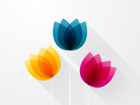 Beautiful colored flowers with long shadowsのイラスト素材