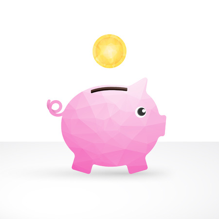 small pink pig as a money box and coinのイラスト素材