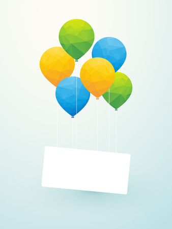 yellow green blue balloons carry light white signのイラスト素材
