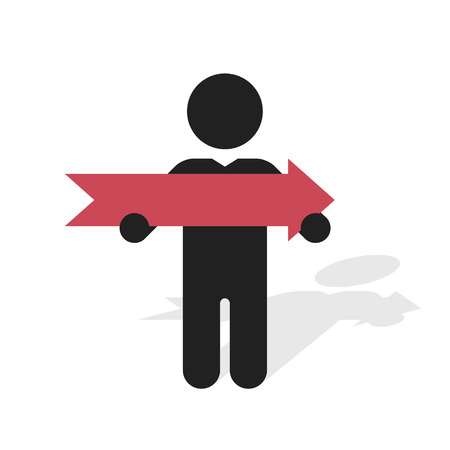 simple black silhouette of a man holding a red arrowのイラスト素材