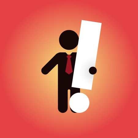 figure with tie holding a large white exclamation markのイラスト素材