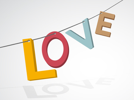 Pastel colors inscription love strung on a stringのイラスト素材