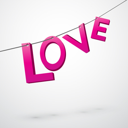 pink lettering love strung on a stringのイラスト素材