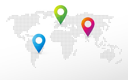 Simple world map with pins to mark the positionのイラスト素材