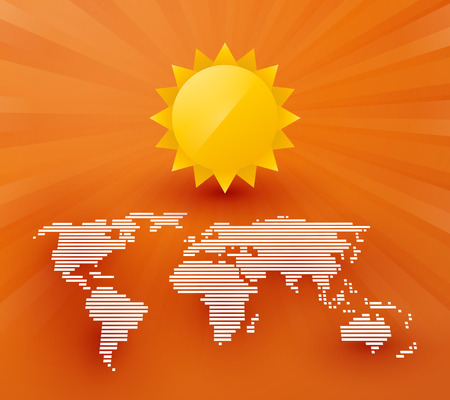 map of the world with sun and raysのイラスト素材