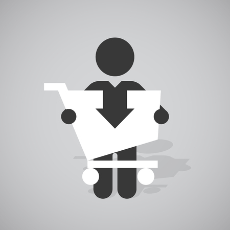 black silhouette of a man holds shopping cartのイラスト素材