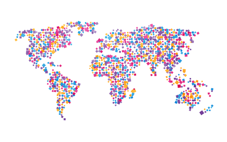 world map of colorful squaresのイラスト素材