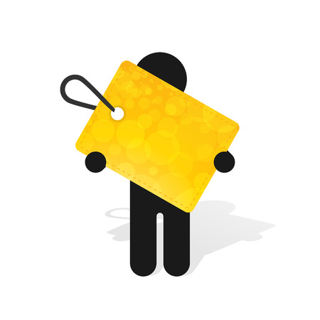 figure man holds yellow labelのイラスト素材