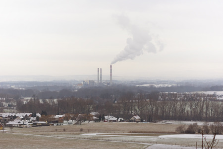 steaming factory in winterの写真素材