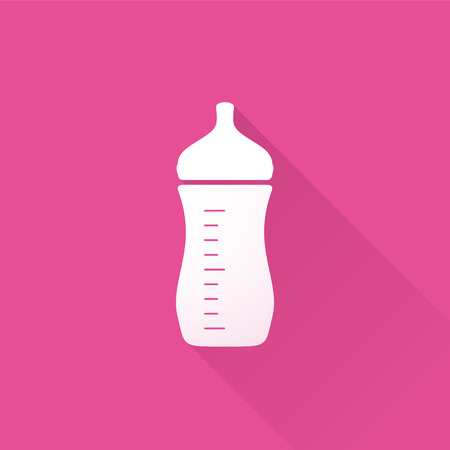 Baby bottle feeding breastfeeding on pink backgroundのイラスト素材