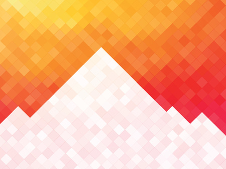 white orange squares mosaic background with mountainのイラスト素材