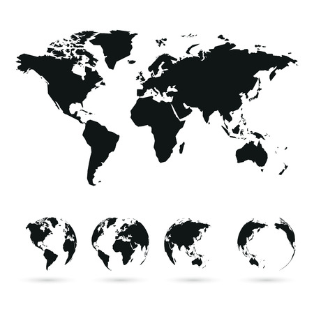 set of vector globe planet earth with all continents and world mapのイラスト素材