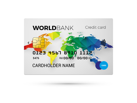 credit card with color world mapのイラスト素材