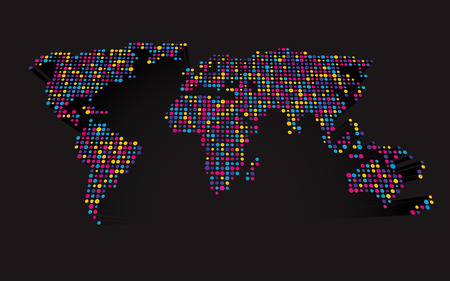 abstract 3D world map made ??up of small colorful dotsのイラスト素材