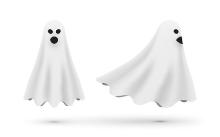 white cartoon ghost front and side view vector illustration.のイラスト素材