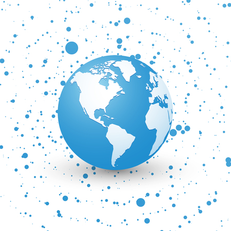 blue world globe on dotted background planet earth americaのイラスト素材