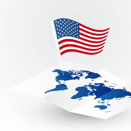 travel America concept USA flag on blank vector world mapのイラスト素材