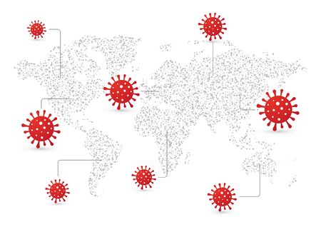 covid-19 pandemic with an outbreak on the world mapのイラスト素材