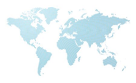 Abstract world map composed of blue lines of radio wavesのイラスト素材