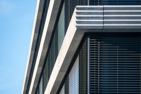 detail of outdoor sun protection blinds on a modern buildingの写真素材